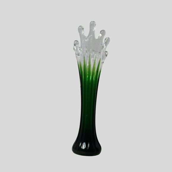 Mid Century Modern Green Art Glass Vase Vintage Stretch Swung Murano Style 17" - Picture 2 of 16